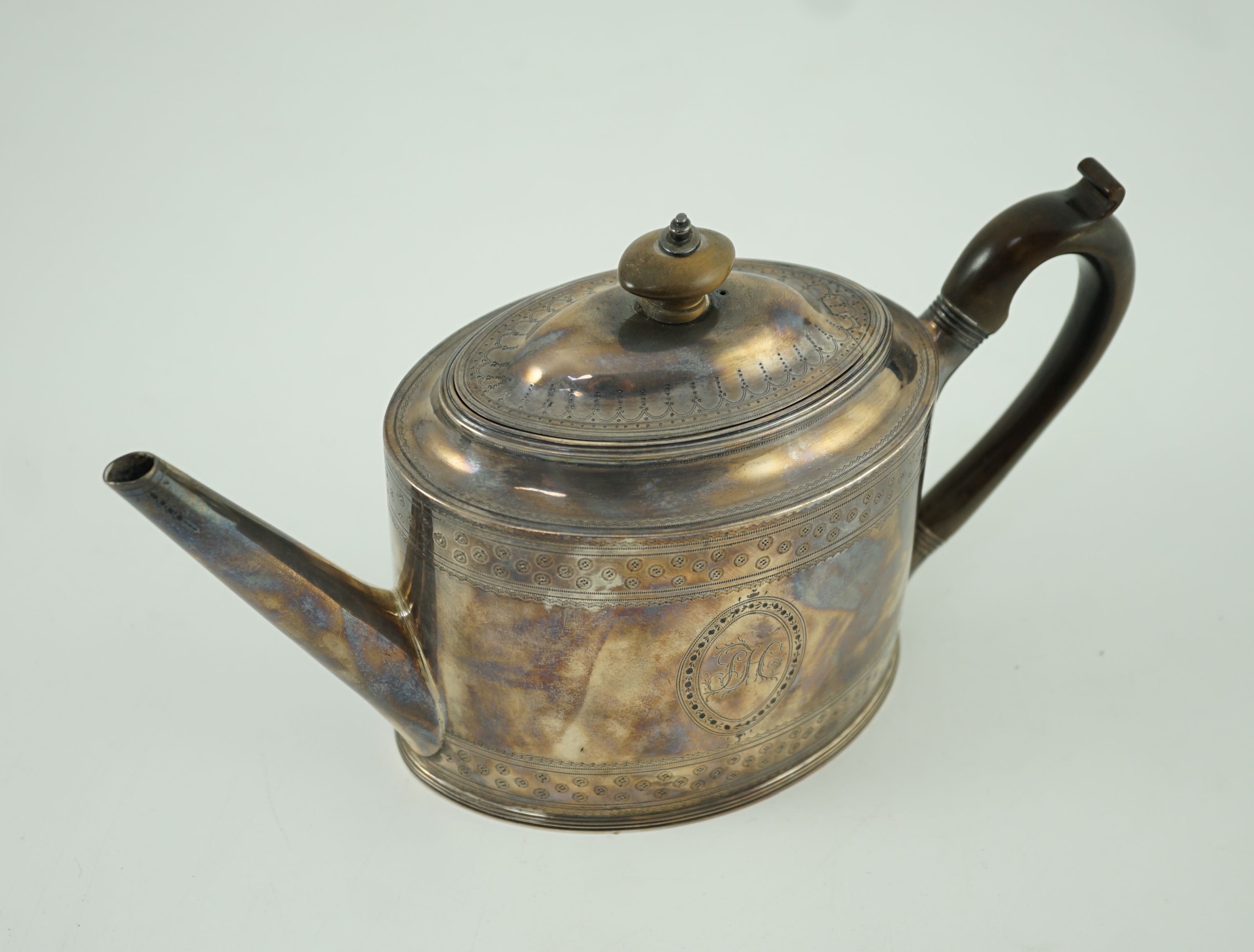 A George III silver oval teapot, by Hester Bateman